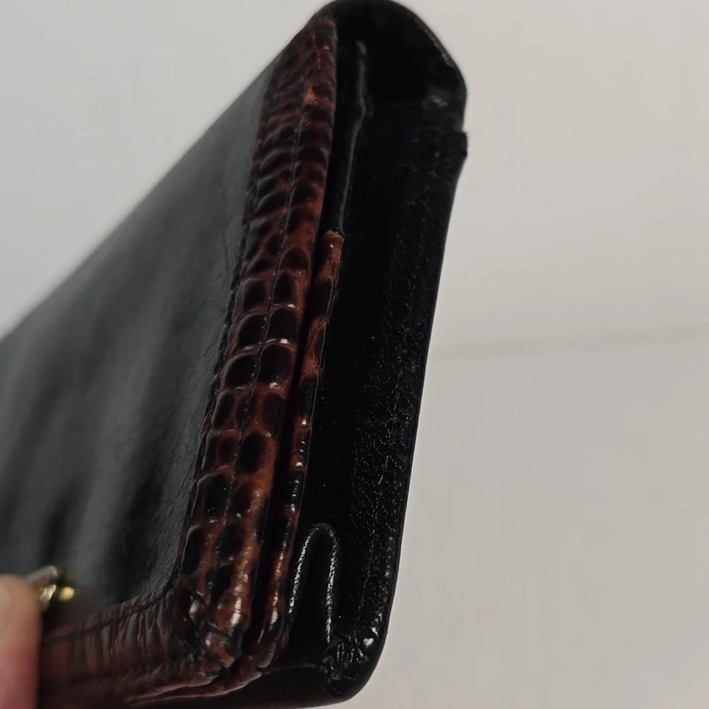 Brahmin Ady Tuscan Collection Wallet Black Leather Brown Croc Embossed Trim